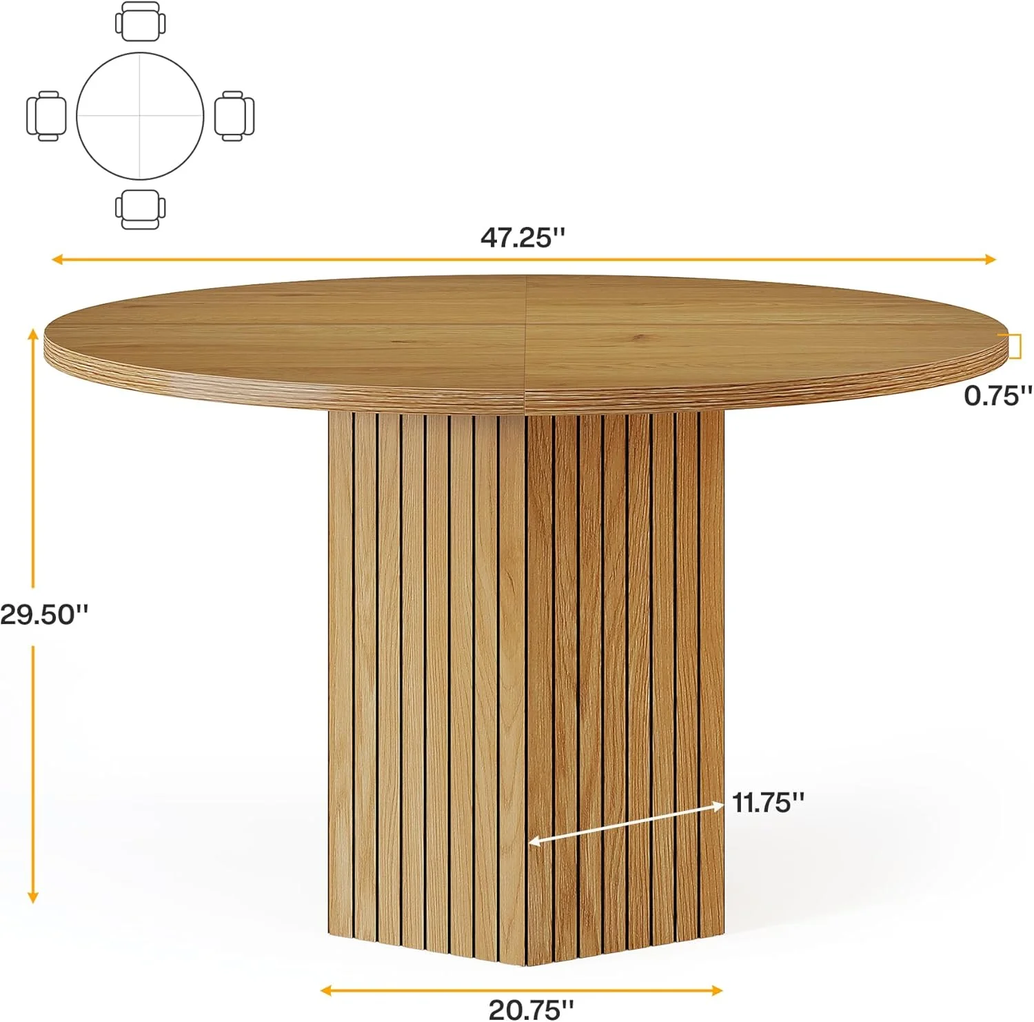 Tribesigns Round Dining Table for 4 People, 47 inch Kitchen Table with Heavy Duty Pedestal Base Circle Oak Tabletop for Kitchen Living Room, Oak - Image 4