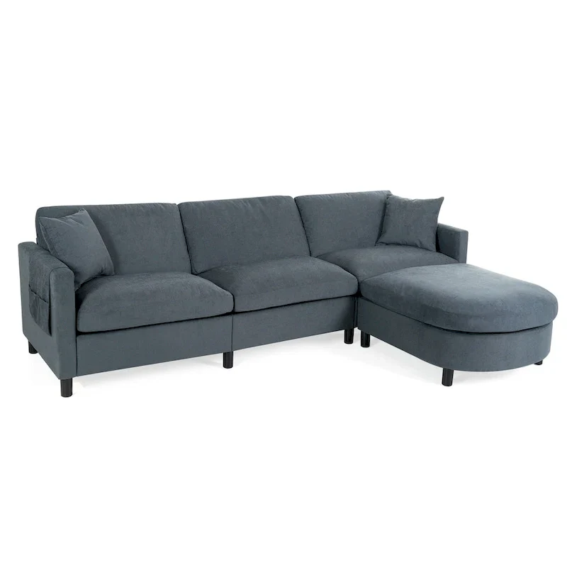 107.87" Sectional Sofa with Removable Seat and Back Cushions, Includes 1 Ottoman