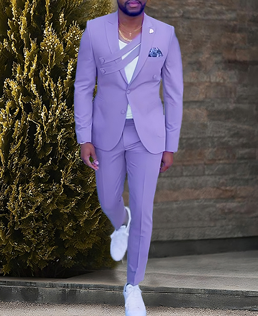 Fashion Plain Pocket Lapel Collar Blazer & Pants 2Pcs Set