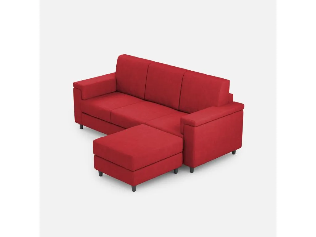 Sofá Luxmbls 3 plazas (tres plazas de 60 cm) puf dimensiones exteriores L.208 P.155 color rojo 42309PKHA