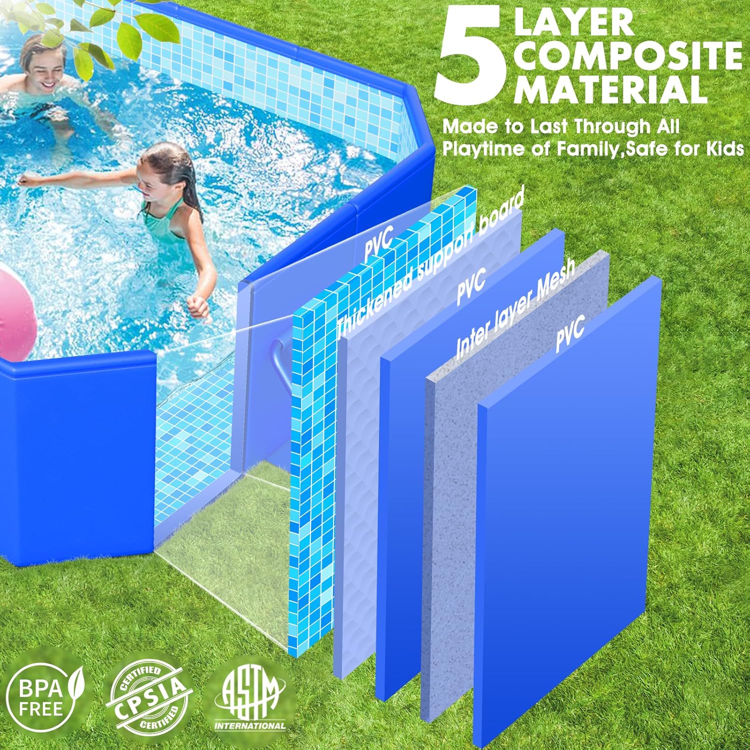 Foldable Pool, Large Non-Inflatable Swimming Pool for Kids,Adult Collapsible Pools Hard Plastic Shell, Oversized Thickened,Portable Folding Kids Pools for Backyard-Mosaic Design-89