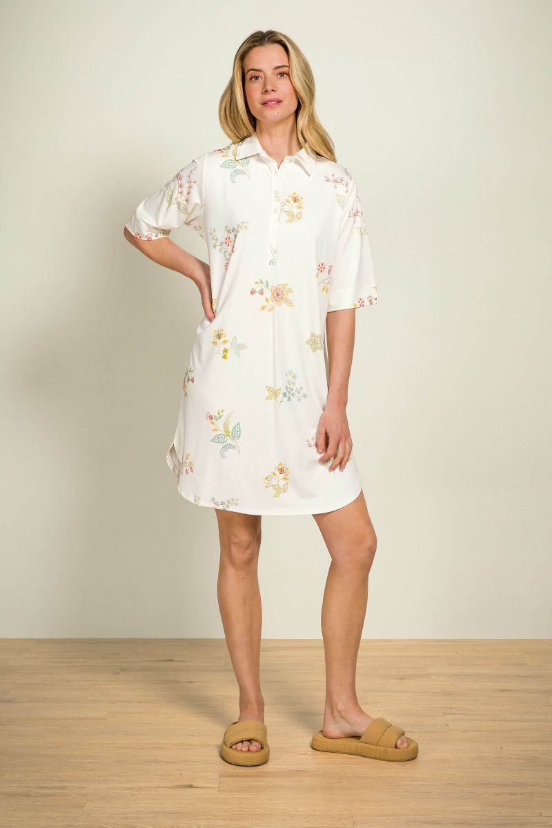Dewi Nightdress Short Sleeve Blossom Chique White