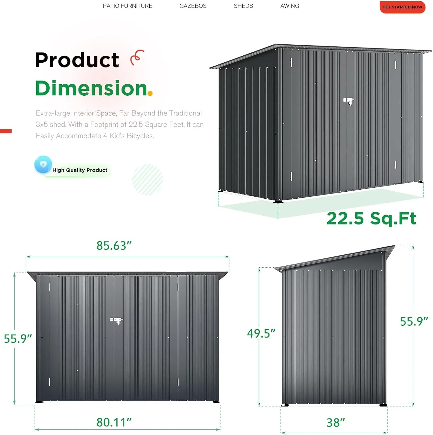 YODOLLA Outdoor Storage Shed, 3 x 7 Ft Bike Sheds & Outdoor Storage, Small Metal Outdoor Storage Cabinet for Garden - Image 6