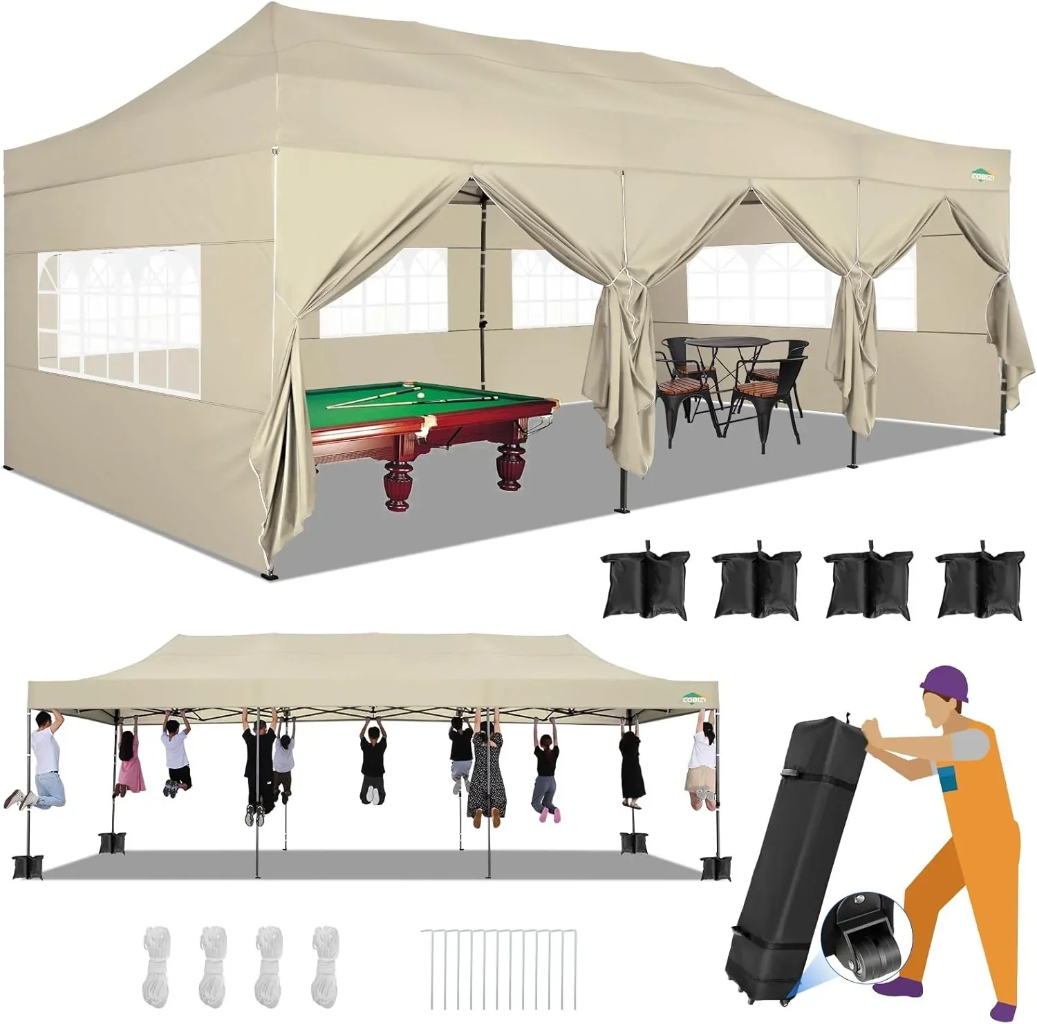 COBIZI 10x20 Heavy Duty Pop up Canopy Tent 6 sidewalls Commercial Canopy Wedding Party Tents