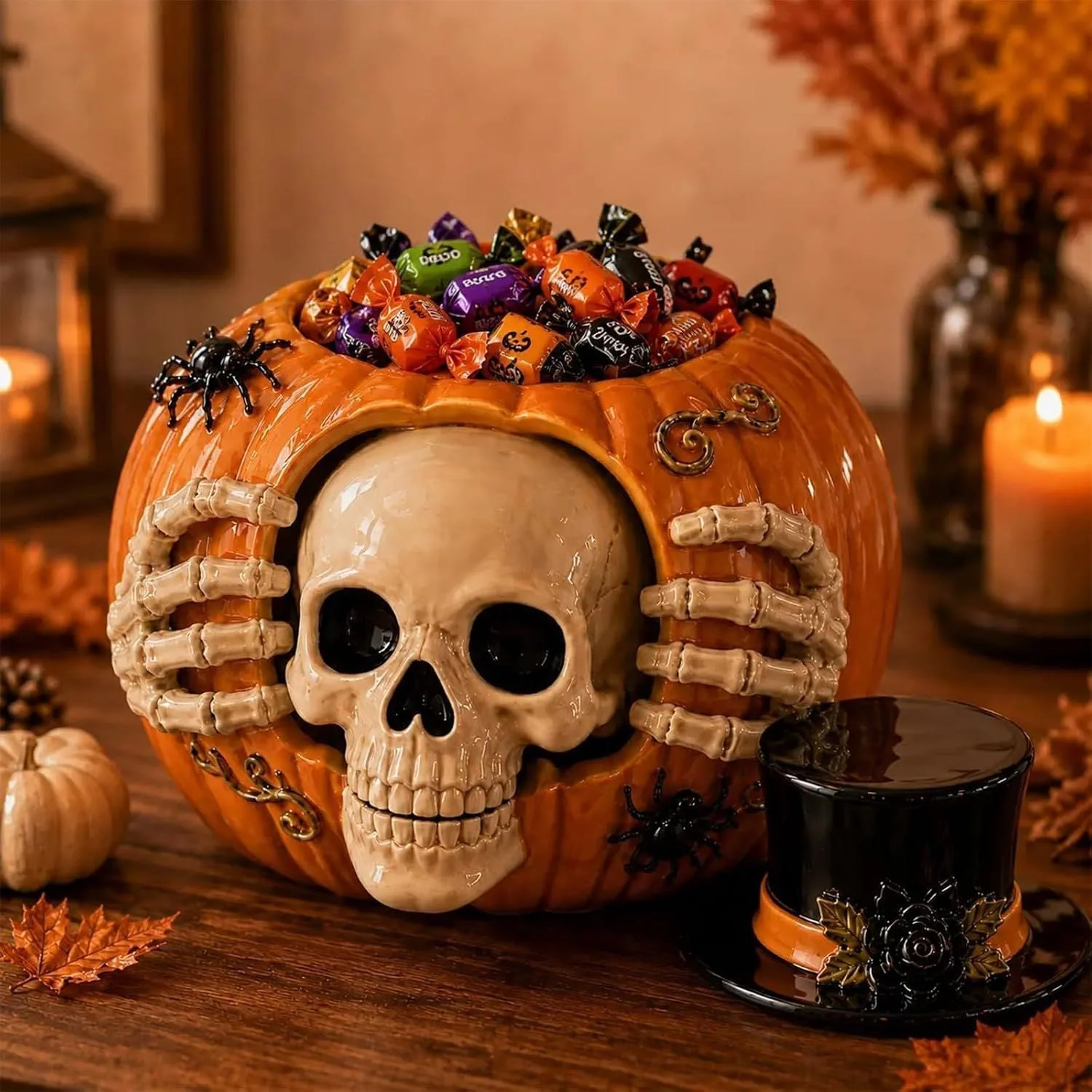 Skull and Pumpkin Halloween Candy Jar