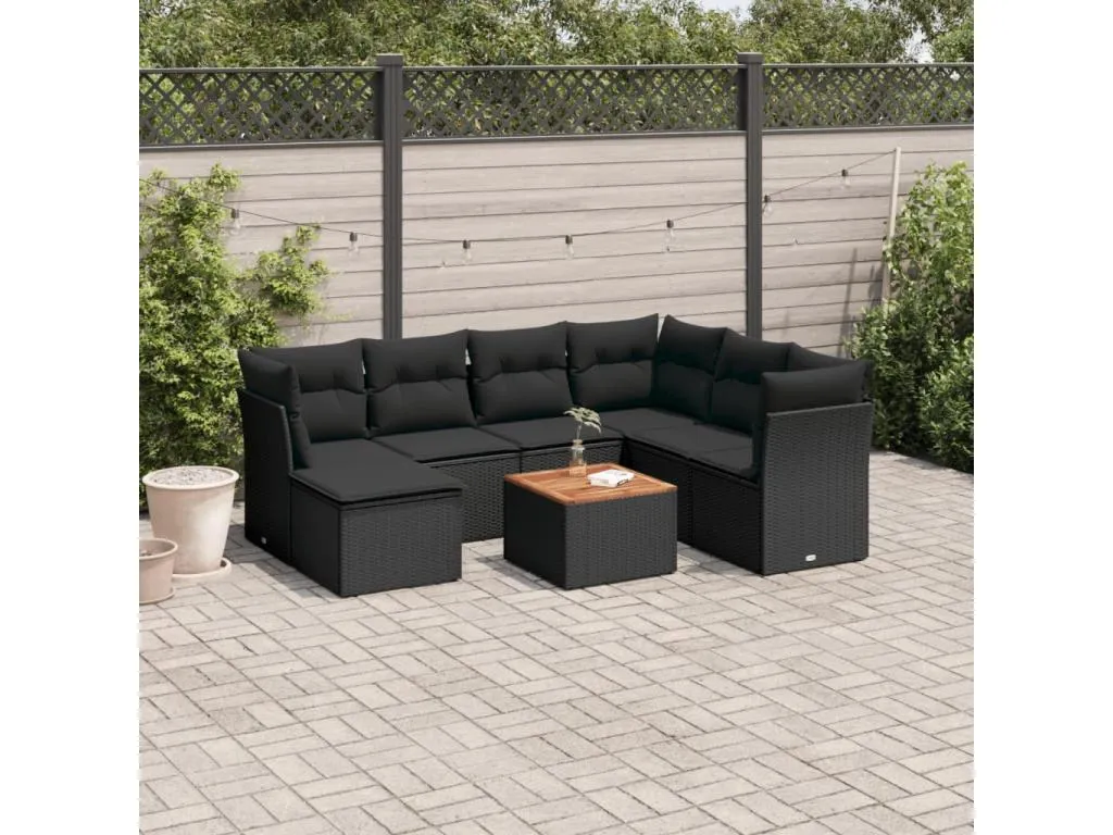 Set de sofás de jardín 8 piezas y cojines ratán sintético negro FVPL34717