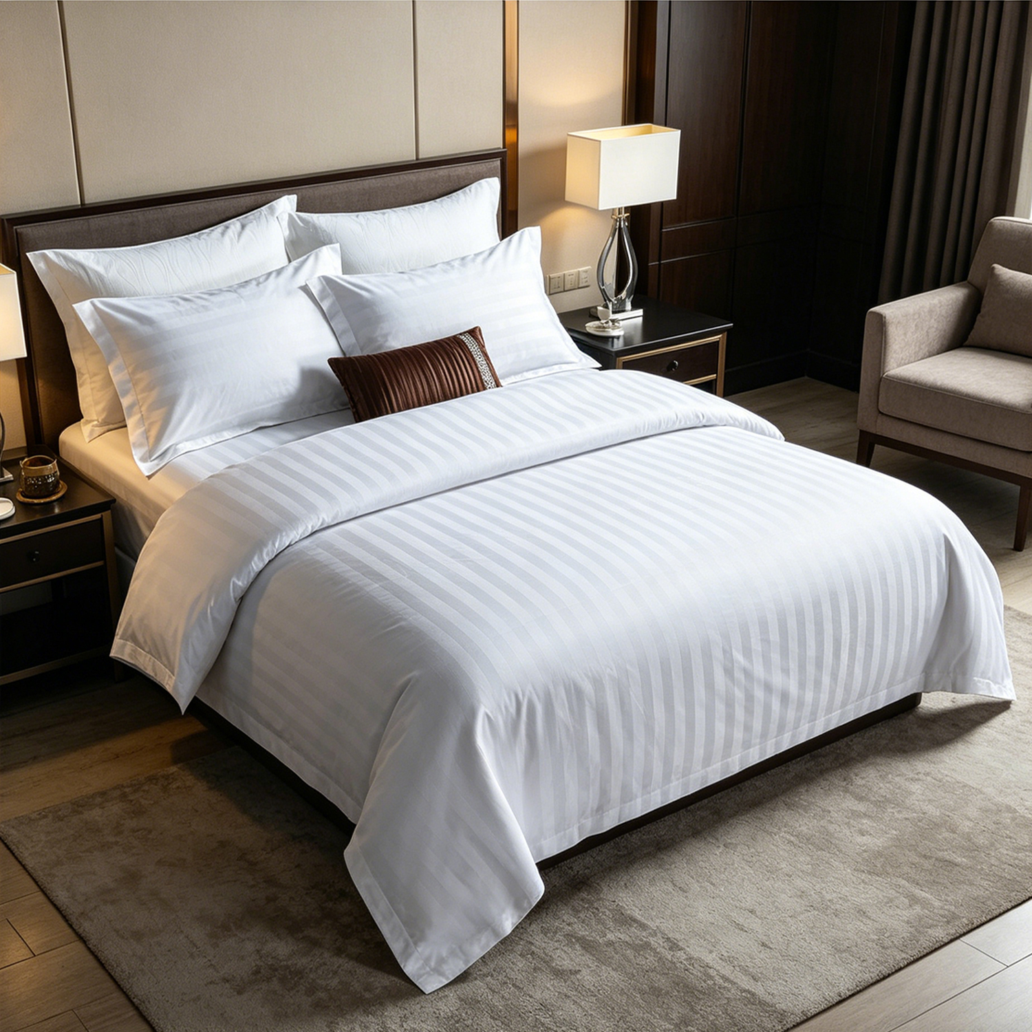 5 Star Hotel Luxury Bedding Set 100% Cotton High GSM Jacquard Solid Color for Hotel Motel