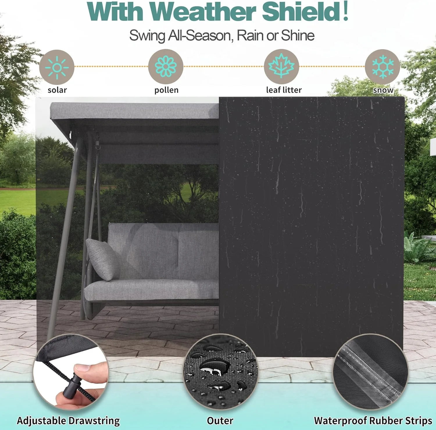 CHINNLUU Oversized 4 Person Porch Swing with Stand 800 LBS Capacity Adjustable Canopy Backrest Includes Cushions Pillows Patio 2 in 1 Swing Bed for Backyard Garden Poolside, Champagne - Image 8