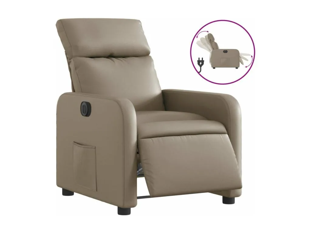 Sillón reclinable eléctrico de cuero sintético color capuchino