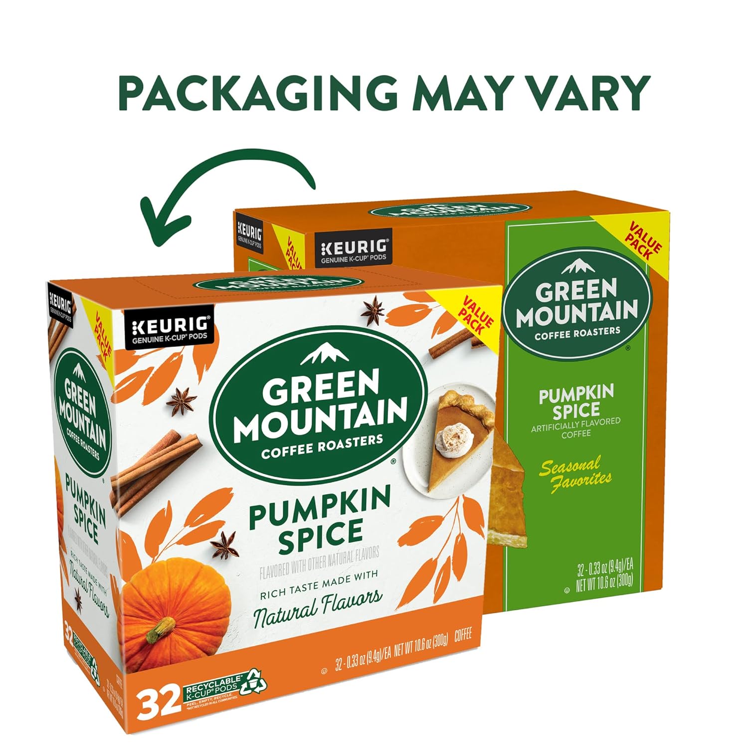 Green Mountain Coffee Roasters Seasonal Selections Pumpkin Spice. Keurig Single-Serve K-Cup Pods. Light Roast Cofee. 32 Count (Pack of 2)
