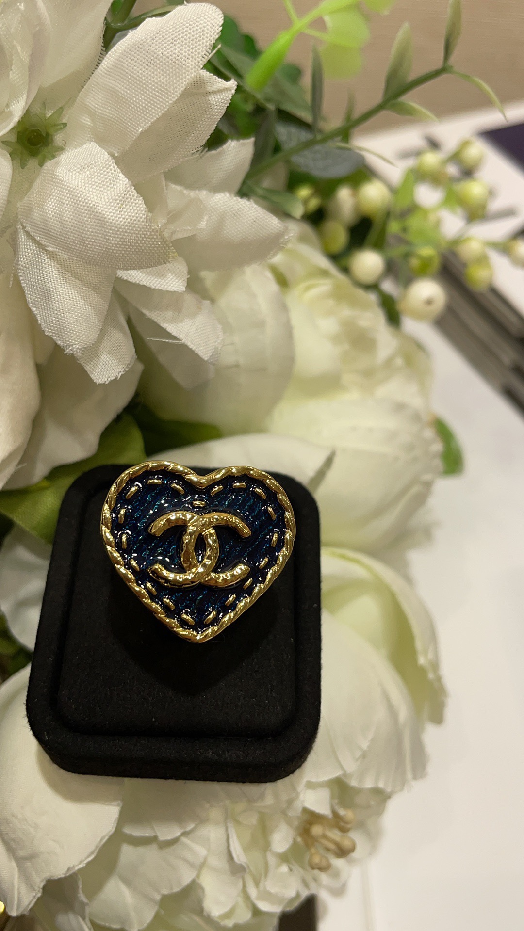 Chanel Vintage Denim Blue Heart Ring - Original Replica Club
