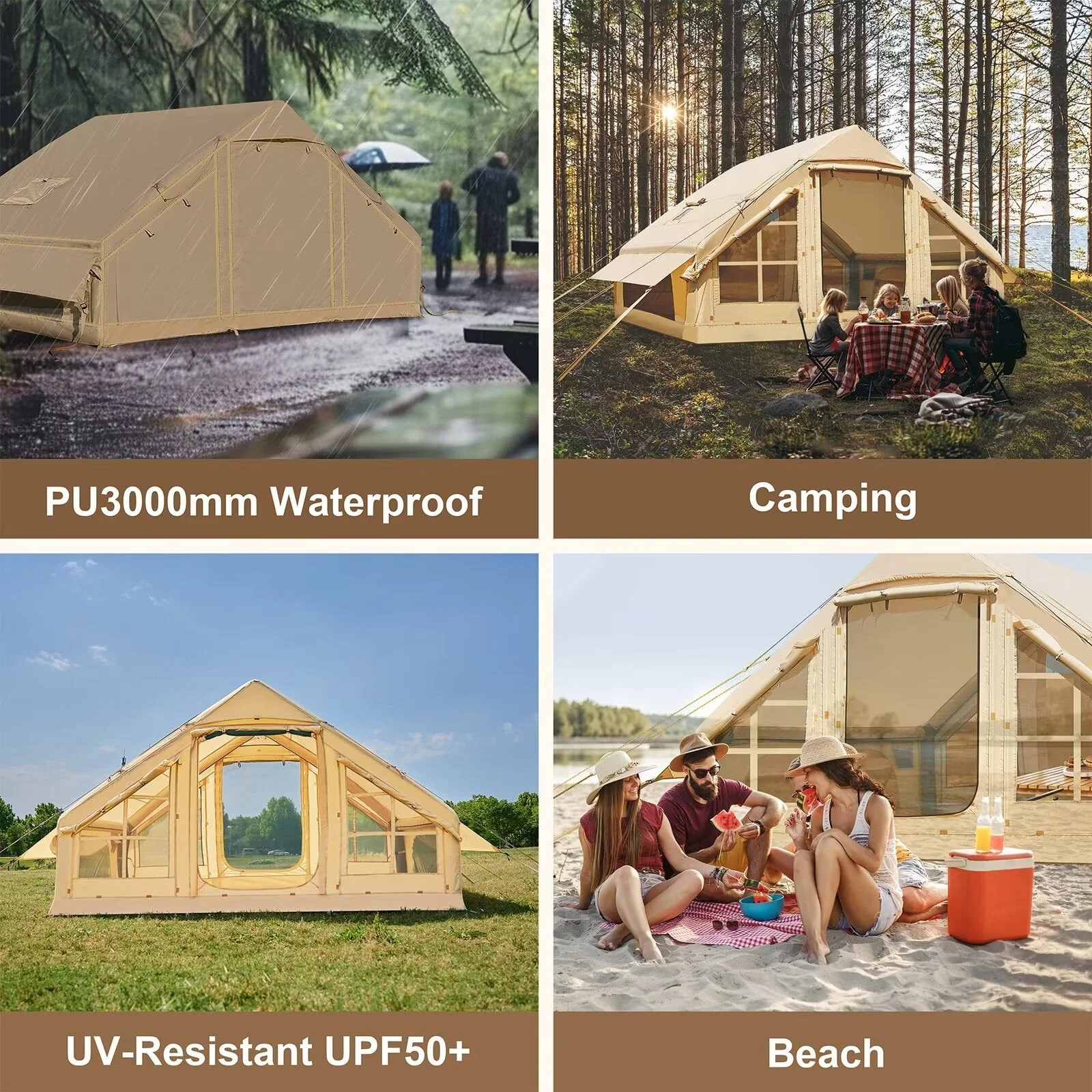 Lilypelle 4-6 Person Blow Up Inflatable Tent with Stove Jack, Hot Tent for Camping with Hand Pump, Waterproof Inflatable Camp Tent with Mesh Windows, Easy Setup Glamping Inflatable House - Image 16