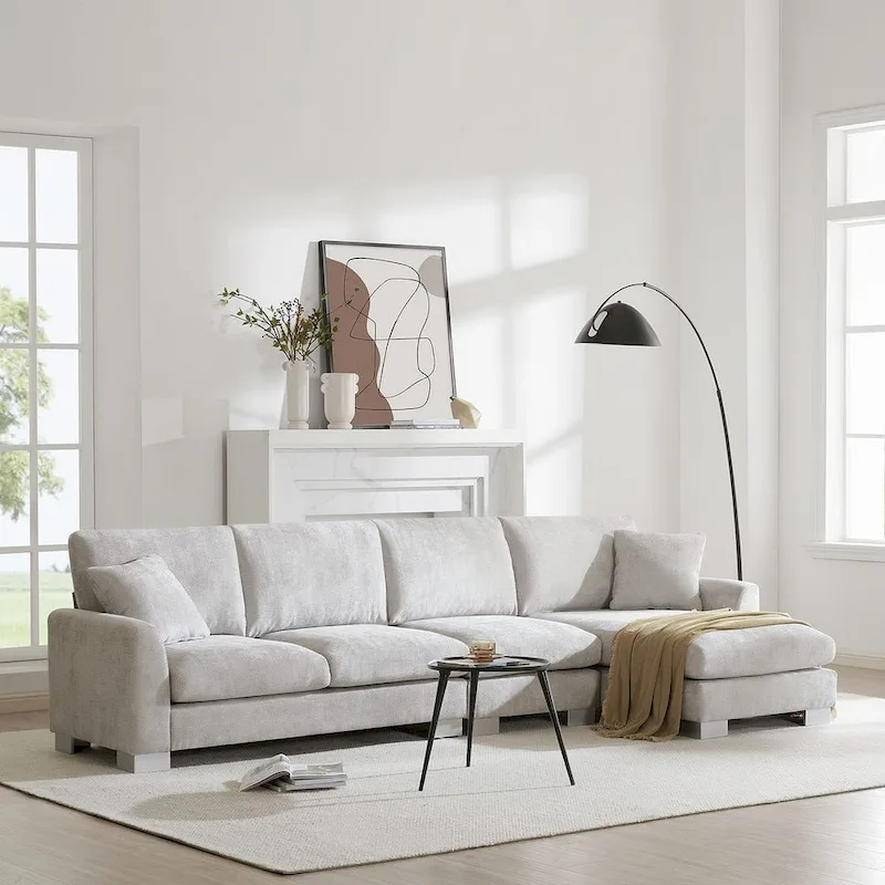 Spacious L-Shaped Chenille Sectional Sofa with Chaise Lounge for Living Room, Apartment, or Office