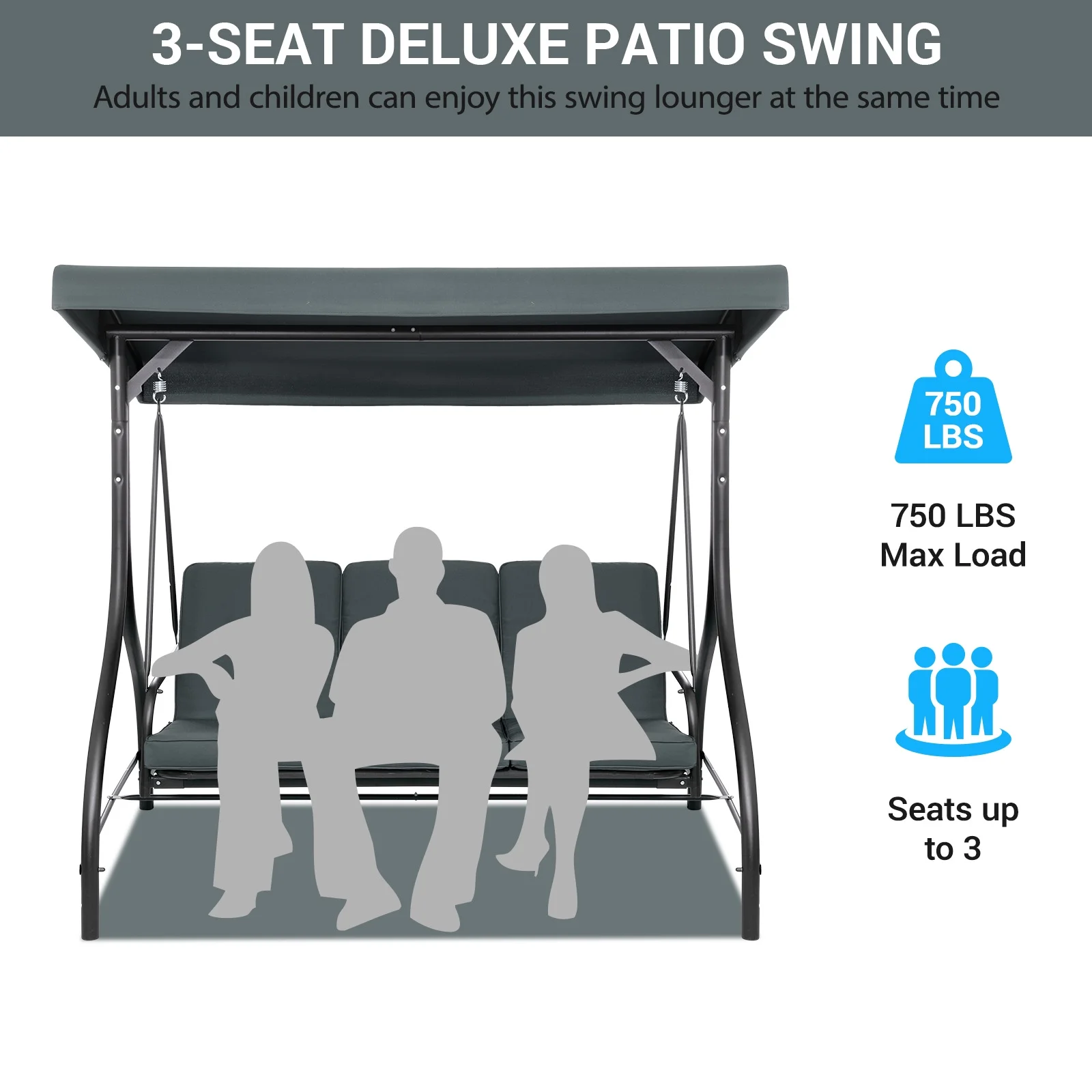 Arlopu 3 Person Porch Swing Outdoor Converting Canopy Swing Glider with Canopy - Image 19
