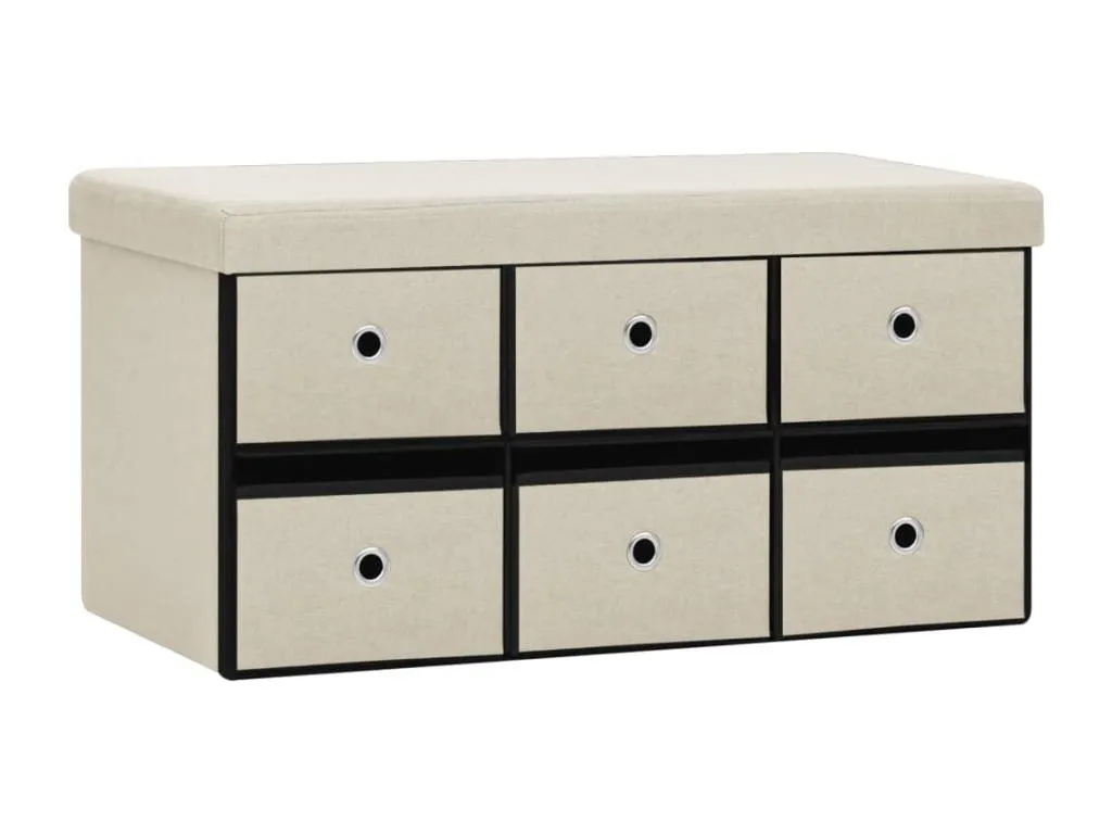 Banco plegable con almacenaje Nidovia en color crema 76x38x38 cm imitación lino. gms3624938