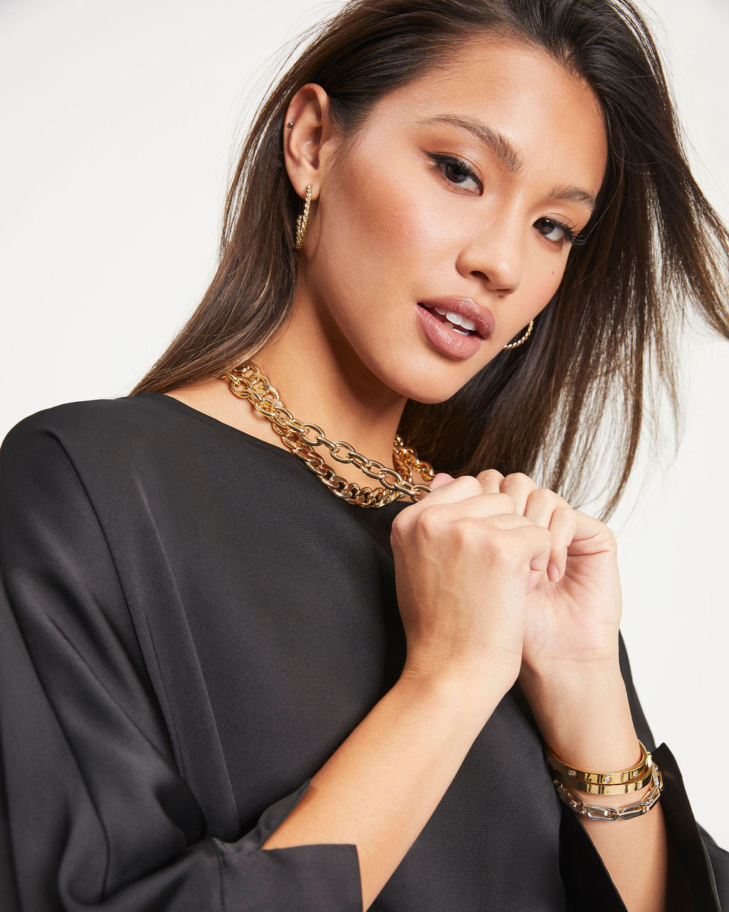 Julie Satin Side Slit Top - Black - Se7enfashion