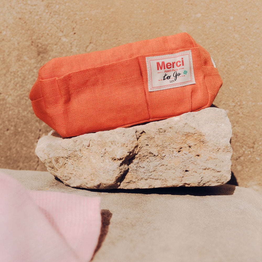 Merci - Trousse en lin lavé - Orange Zeste