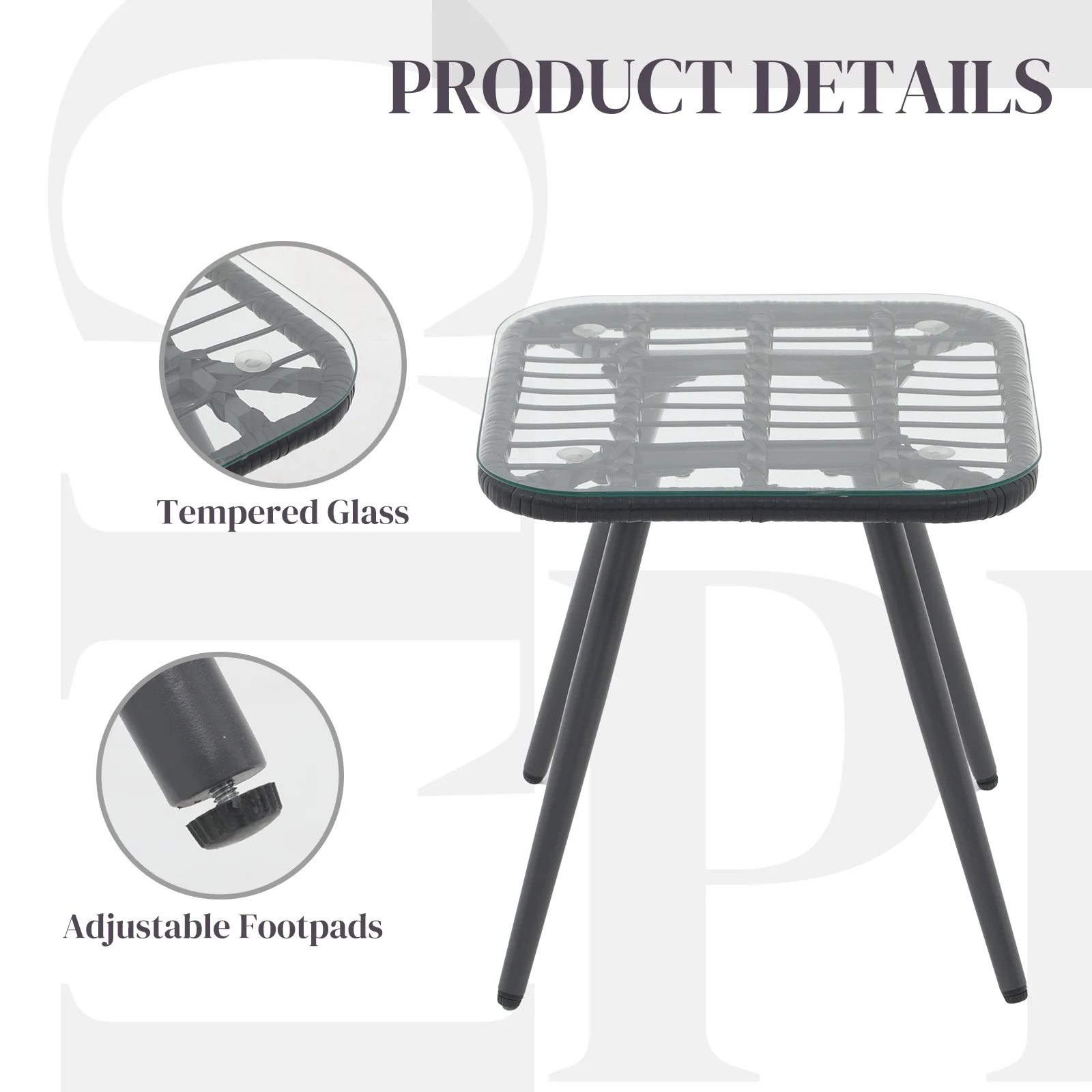 Patio Furniture Set, Betcozy3 Pieces Outdoor Chairs Set with Glass Coffee Table for Garden, Bistro, Porch, Balcony, Backyard - Image 21