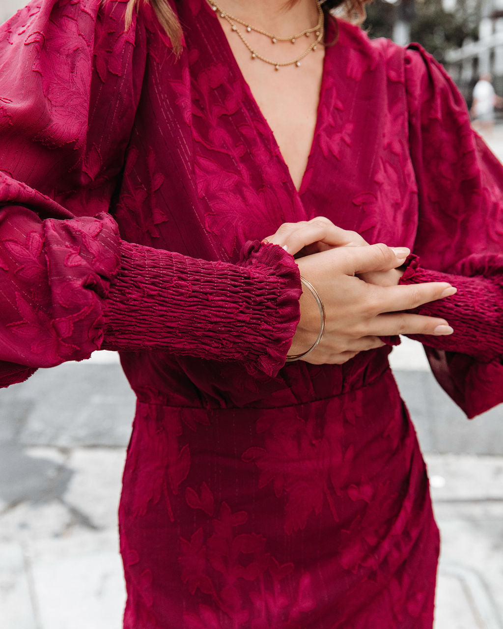 Define The Moment Floral Drape Mini Dress - Wine - Se7enfashion