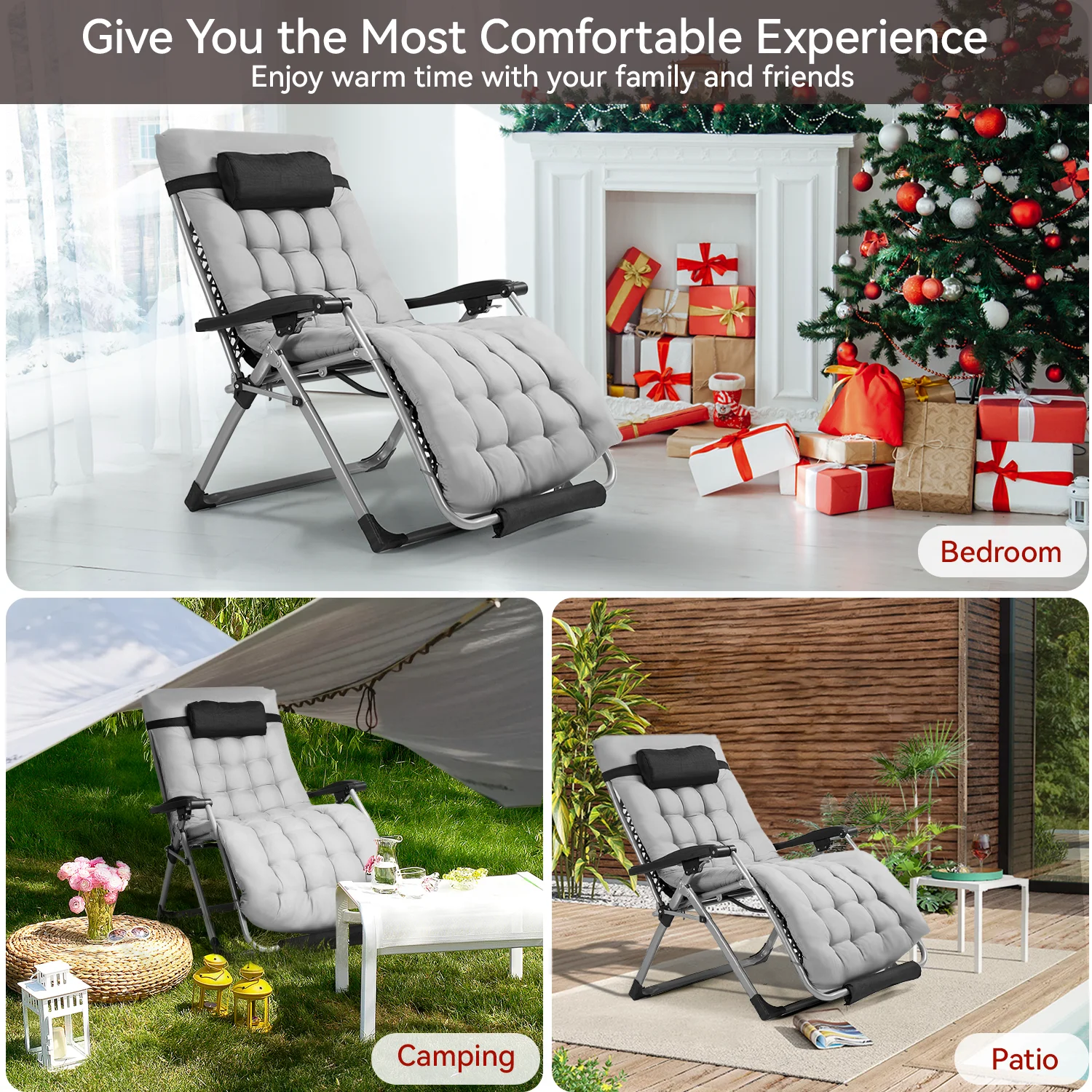 VECUKTY XXL Oversize Zero Gravity Chair - 500lb Capacity, 33-Inch Wide Padded Seat, Folding Travel Recliner for Outdoor / Indoor Use - Patio, Lawn, Black, Portable and Heavy Duty - Image 18