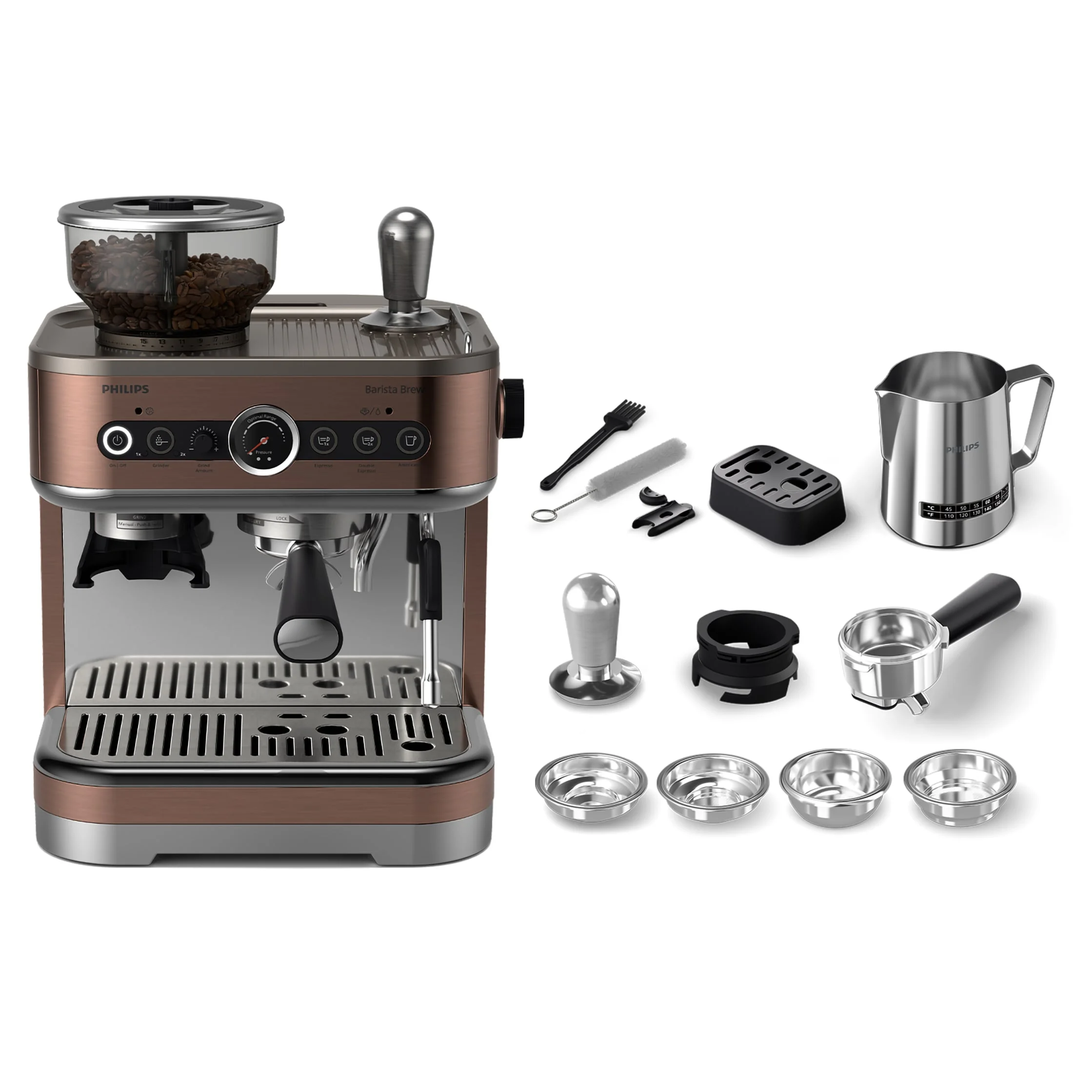 Philips Barista Brew Semi-Automatic Espresso Machine with Milk Frother, Silver Metal - Image 4