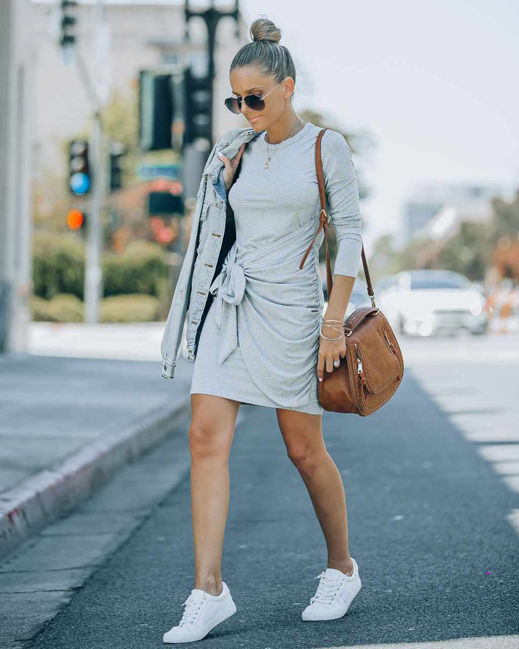 Ayda Drape Front Tie Mini Dress - Heather Grey - FINAL SALE - Se7enfashion