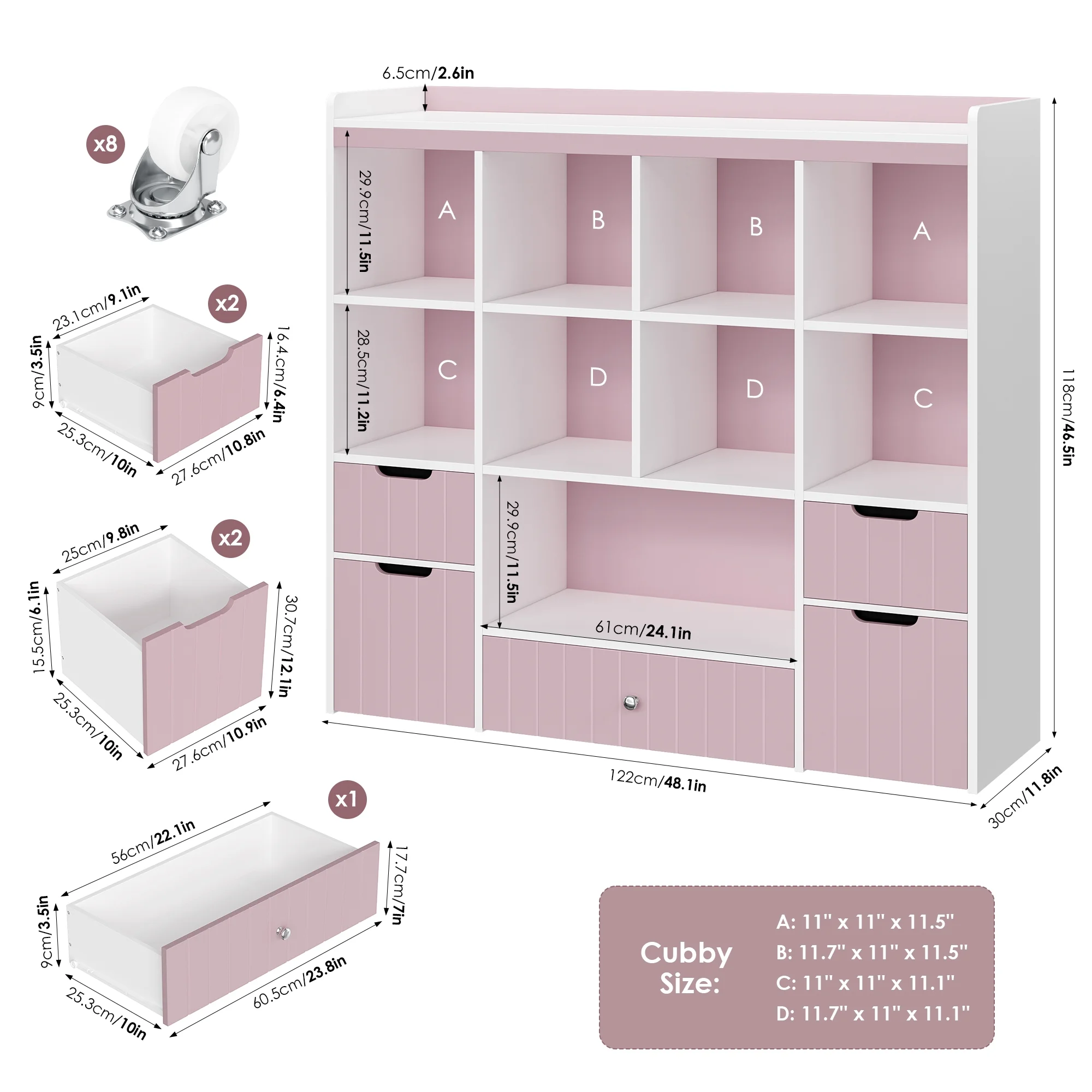 Homfa Kids Toy Storage Organizer with Cubby, Kids Toy Storage Chest with Removable Drawers, Kids Bookcase for Playroom Bedroom Living Room, Pink - Image 6