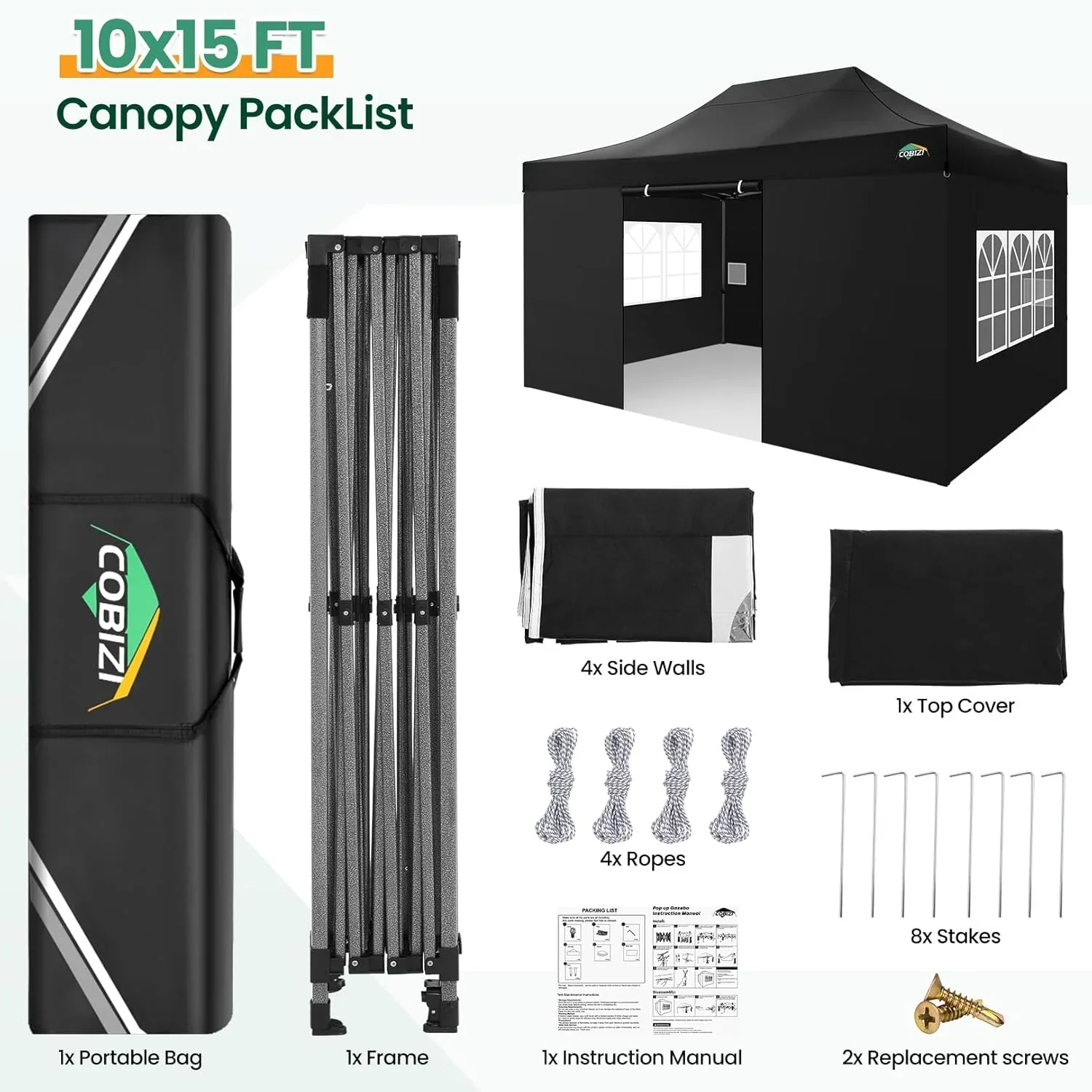 COBIZI 10x20 Heavy Duty Pop up Canopy Tent 6 sidewalls Commercial Canopy Wedding Party Tents