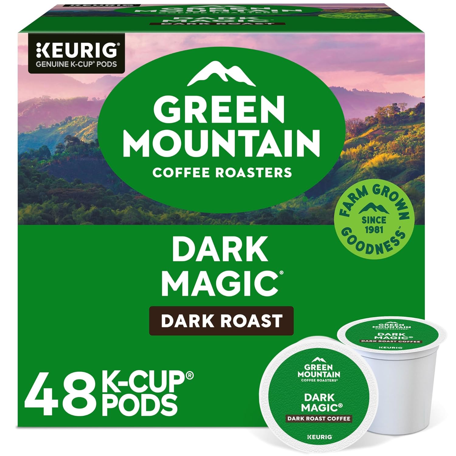 Green Mountain Coffee Roasters Dark Magic. Single-Serve Keurig K-Cup Pods. Dark Roast Coffee Pods. 48 Count (2 Packs of 24)