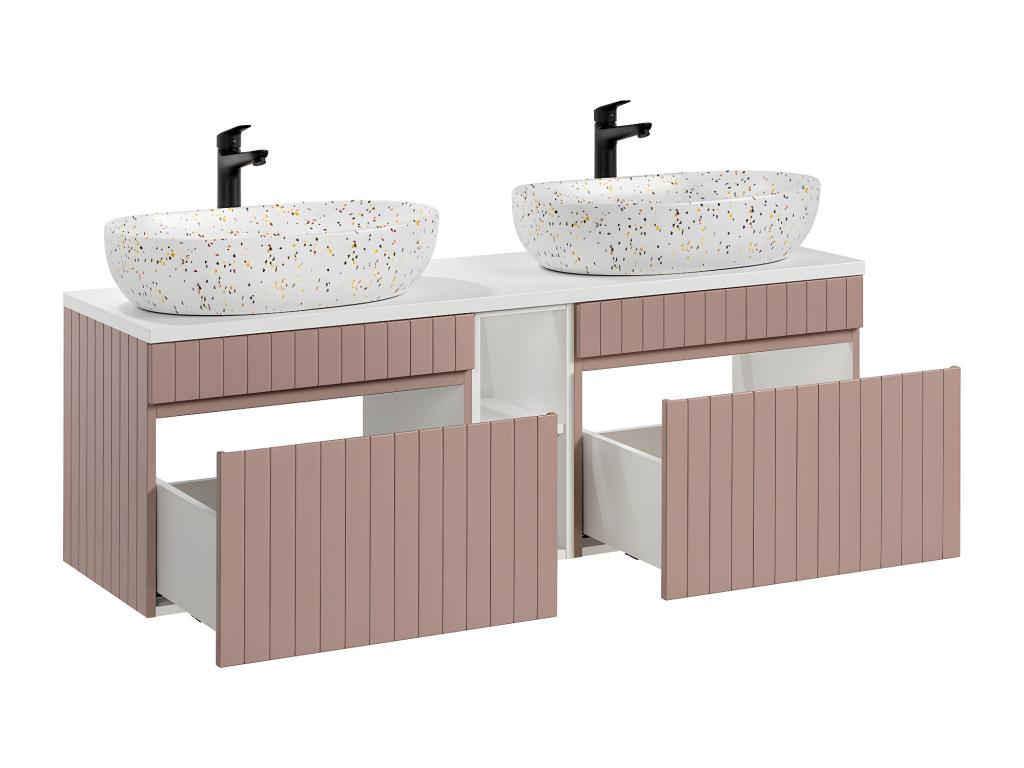 Mueble lavabo doble 140 cm 2 nichos Zelie Rosado y Blanco