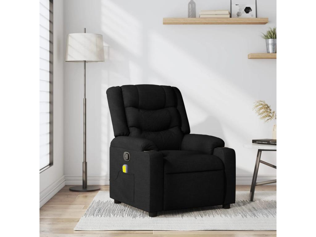 Sillón reclinable de masaje de tela negro