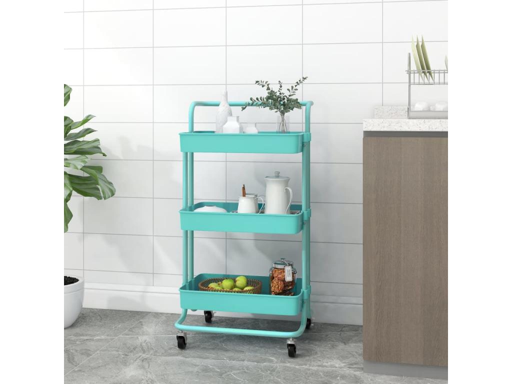 Carrito de cocina 3 niveles hierro y ABS turquesa 42x35x85 cm