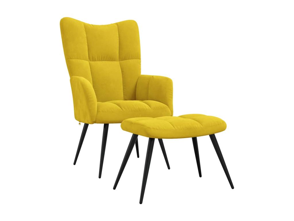 Silla de relajación con reposapiés terciopelo amarillo mostaza