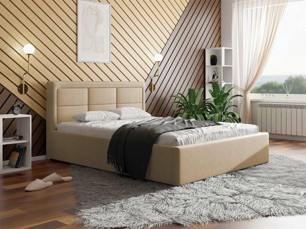 Cama Pomona 102, Individuales, De color marrón claro, 120x200, Tapiz, Somieres, 140x223cm