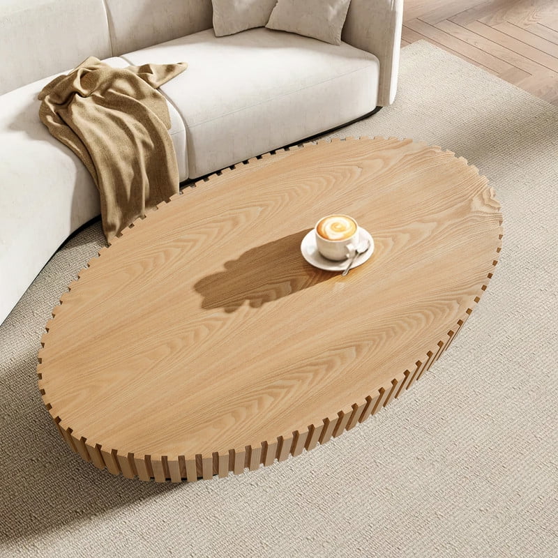 FFH 43.7 inch Oval Coffee Table for Living Room,Handcraft Rustic Corner Coffee Table Nature Wood Relief Sturdy Pedestal for Apartmen,Side Table Centre Table,Nature Wood - Image 51