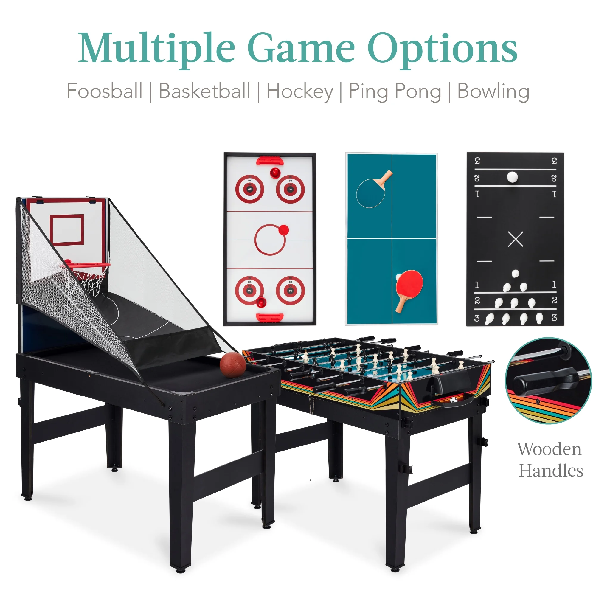 Best Choice Products 13-in-1 Combo Game Table Set w/ Ping Pong, Foosball, Basketball, Hockey, Archery - Natural - Image 24
