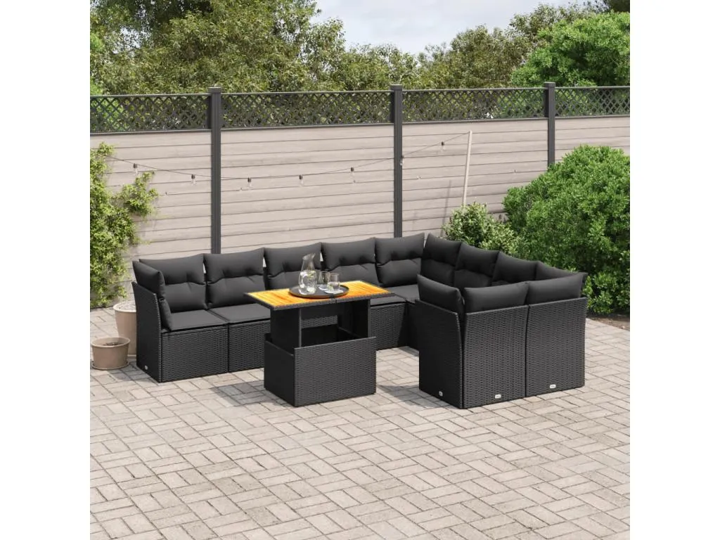Set de sofás de jardín 10 pzas cojines ratán sintético negro 33174JXTK