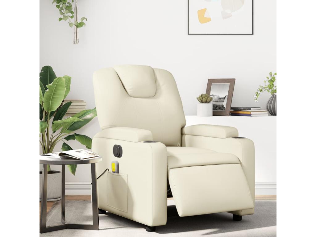 Sillón de masaje reclinable eléctrico cuero sintético crema