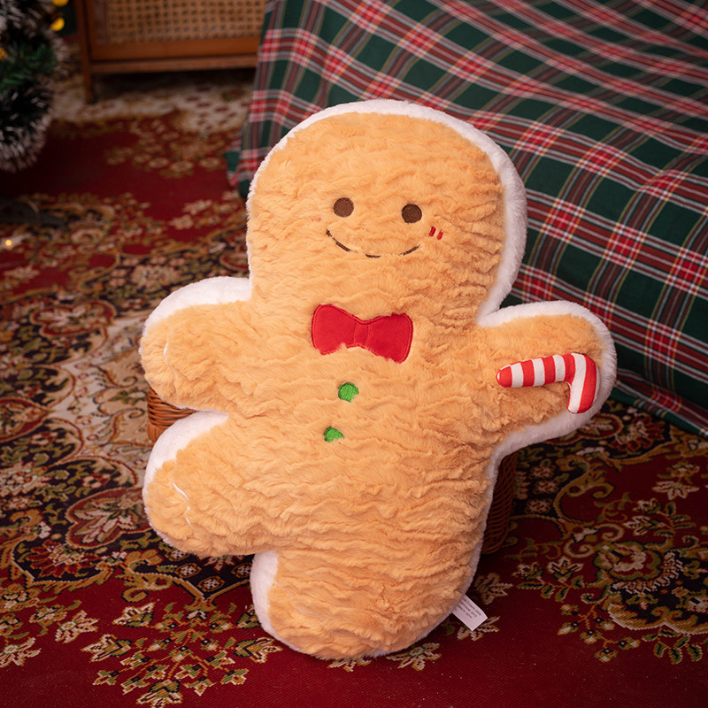Gingerbread Man Shaped Plush Pillow Soft Fluffy Sherpa Cartoon Christmas Decor Plush Toy for Home Decor Holiday Gift