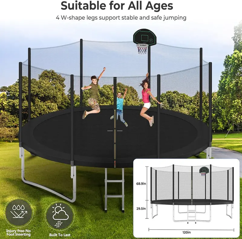 Trampoline With Enclosure Net And Adjustable Basketball Hoop - 8ft, 10ft, 12ft, 14ft, 15ft, 16ft - Image 54 Trampoline With Enclosure Net And Adjustable Basketball Hoop - 8ft, 10ft, 12ft, 14ft, 15ft, 16ft - Image 54
