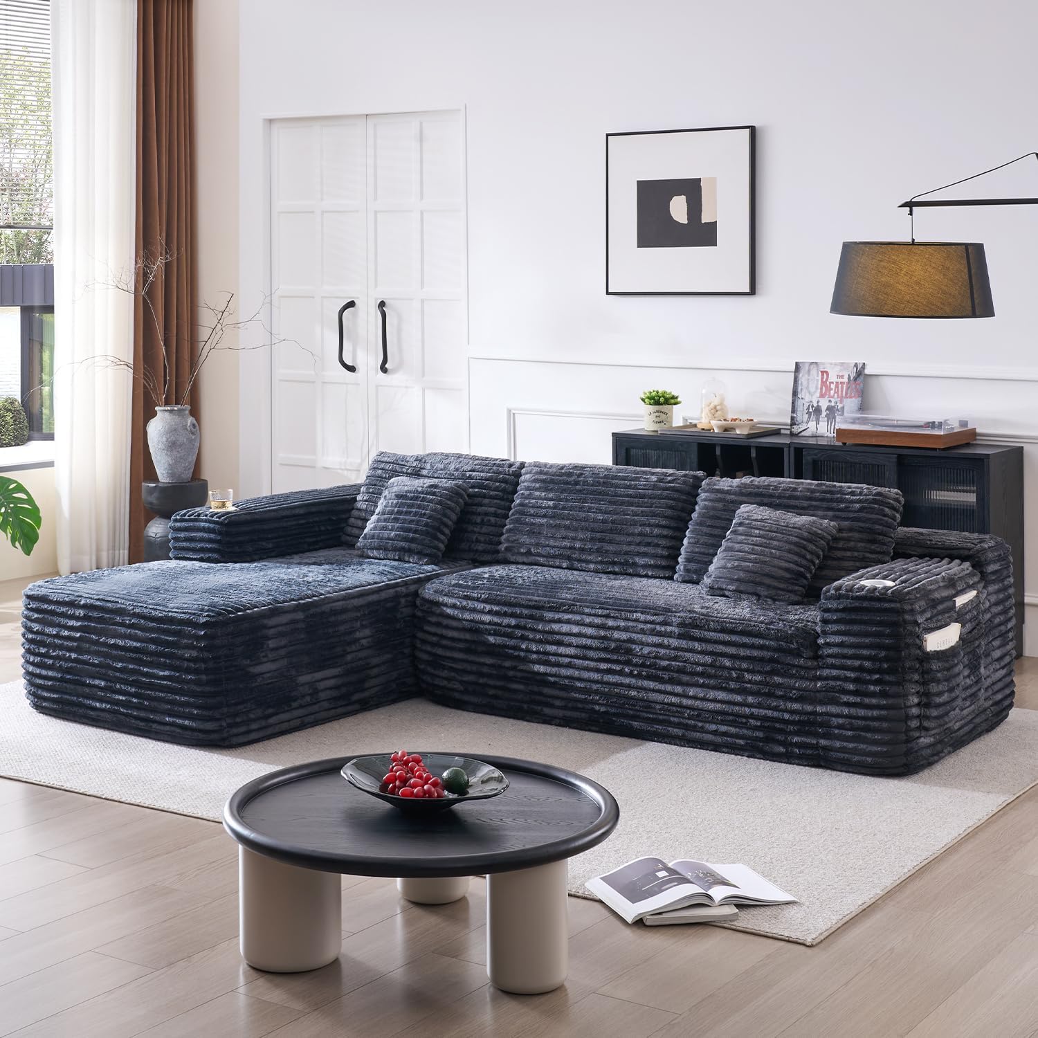 Cloud Sectional Couch with L-Shape Chaise Modern Modular Sofa Deep Seat Built-in Cup Holder