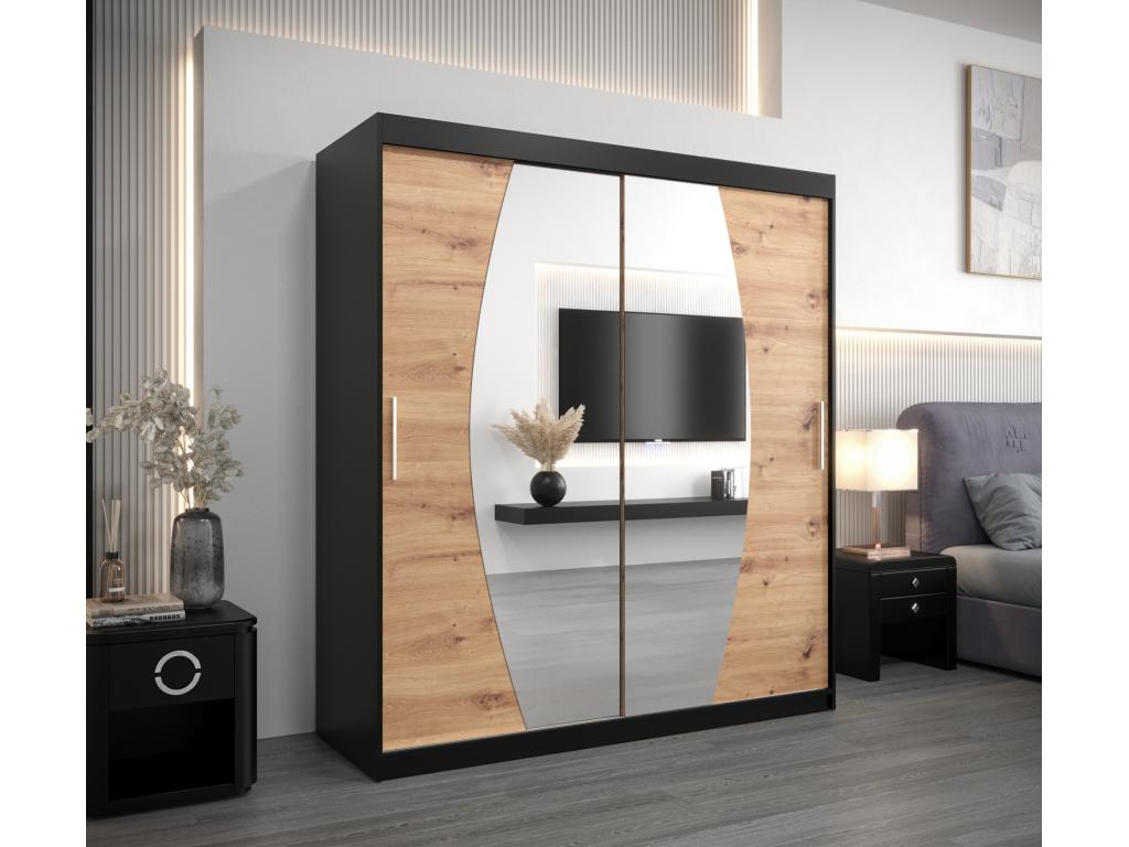 Armario Nestliq de puertas correderas 200/180/62 2 puertas negro/artisan