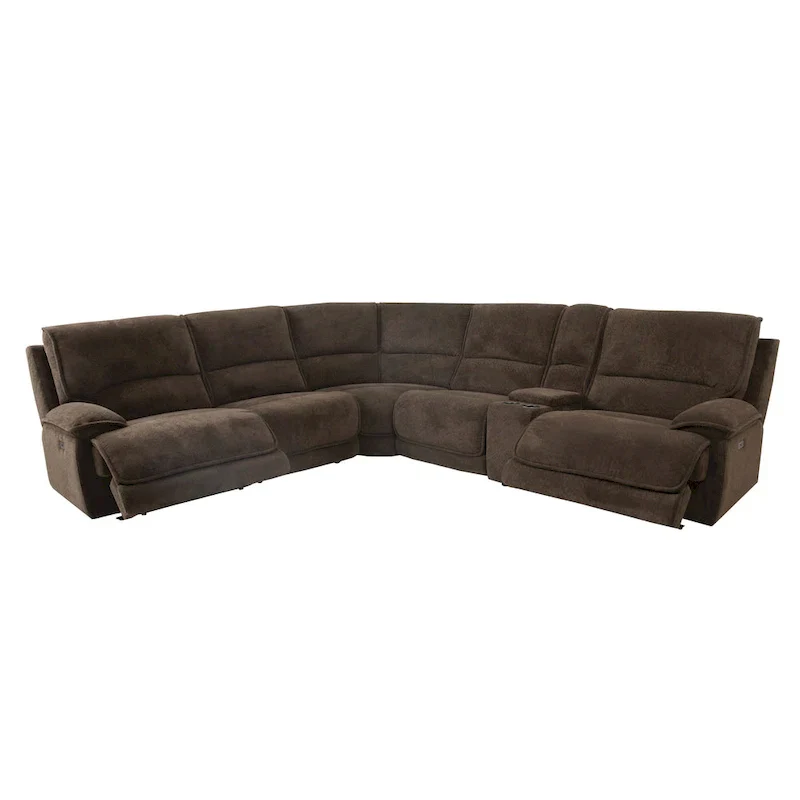 Renic Modern Dark Brown Reclining Sectional Sofa with Console and USB Ports by Furniture of America