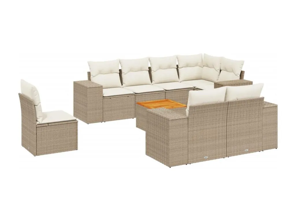 Set de sofás de jardín 9 piezas con cojines ratán sintético beige 76266edxn