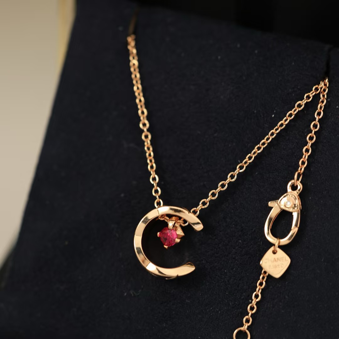 Chanel Coco Crush Rose Gold Moon Star Red Diamond Necklace - Original Replica Club
