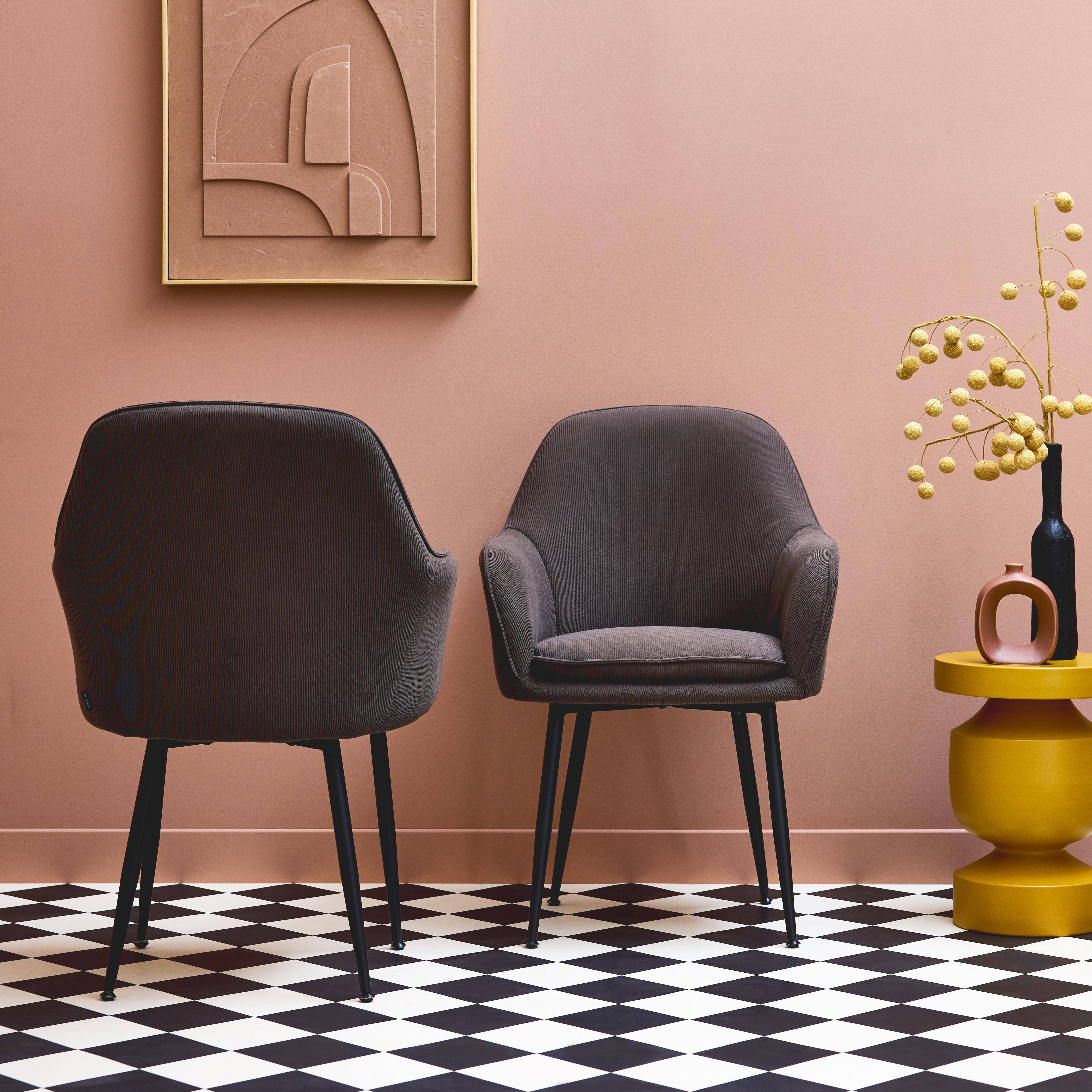 Shella pana - Sillón de pana con patas de metal negro mate, set de 2