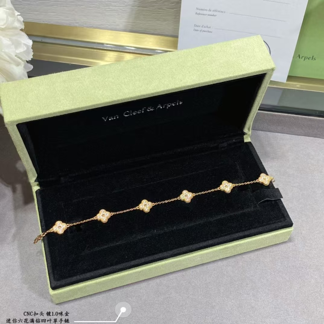 VCA Sweet Alhambra Full Diamond Bracelet, 6 Motifs - Original Replica Club