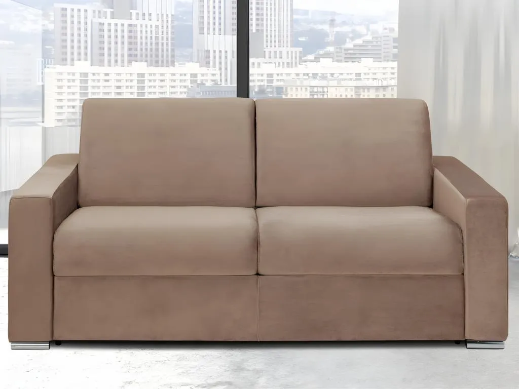 Sofá cama de 2 plazas tipo italiano de terciopelo Luxmbls - Beige - Somier de láminas de 120 cm - Colchón 16 cm con espuma con memoria de forma YPMK33037