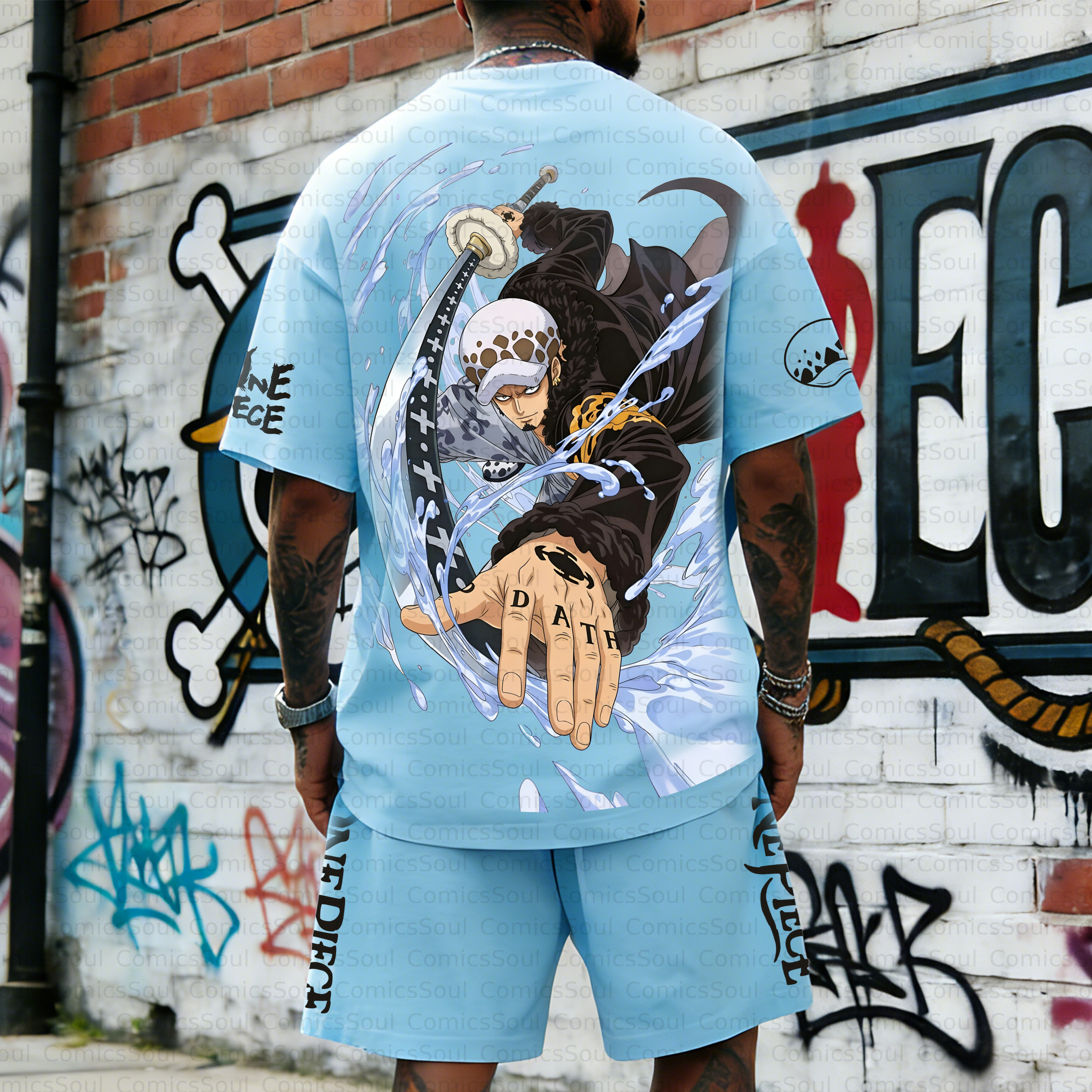 Unisex Anime Inspired Vintage T-shirt& Shorts 2 Pieces Set
