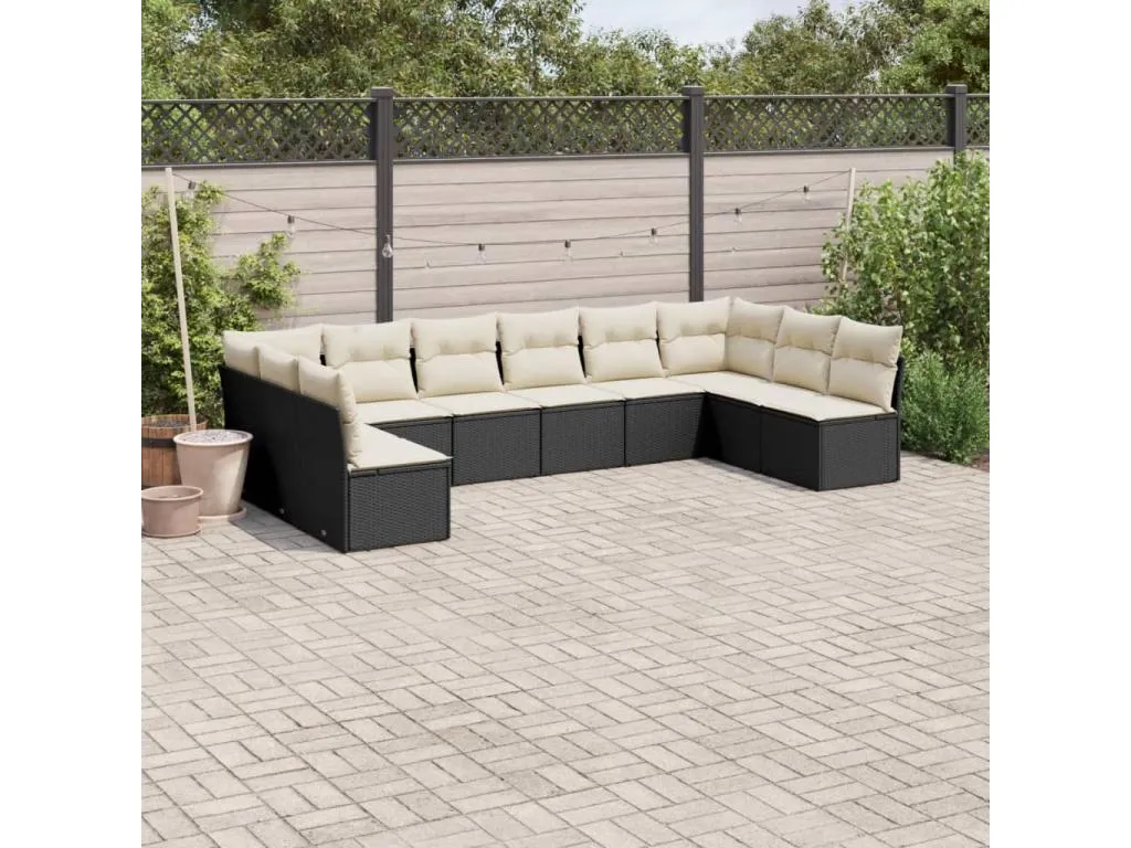 Set de sofás de jardín 10 pzas cojines ratán sintético negro wfbz04693